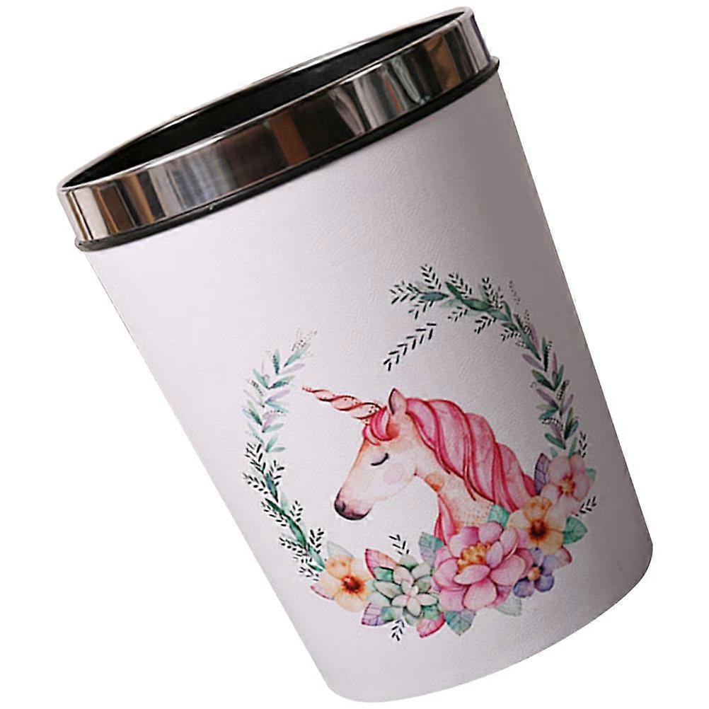 Unicorn Trash Can Round Waste Bin with Pressing Ring for Storage Use