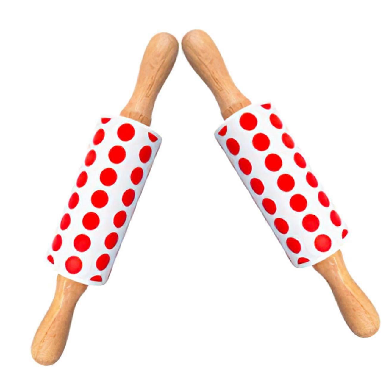 2pcs Small Silicone Rolling Pin for Baking Pastry Dough, Nonstick Surface with Wooden Handle