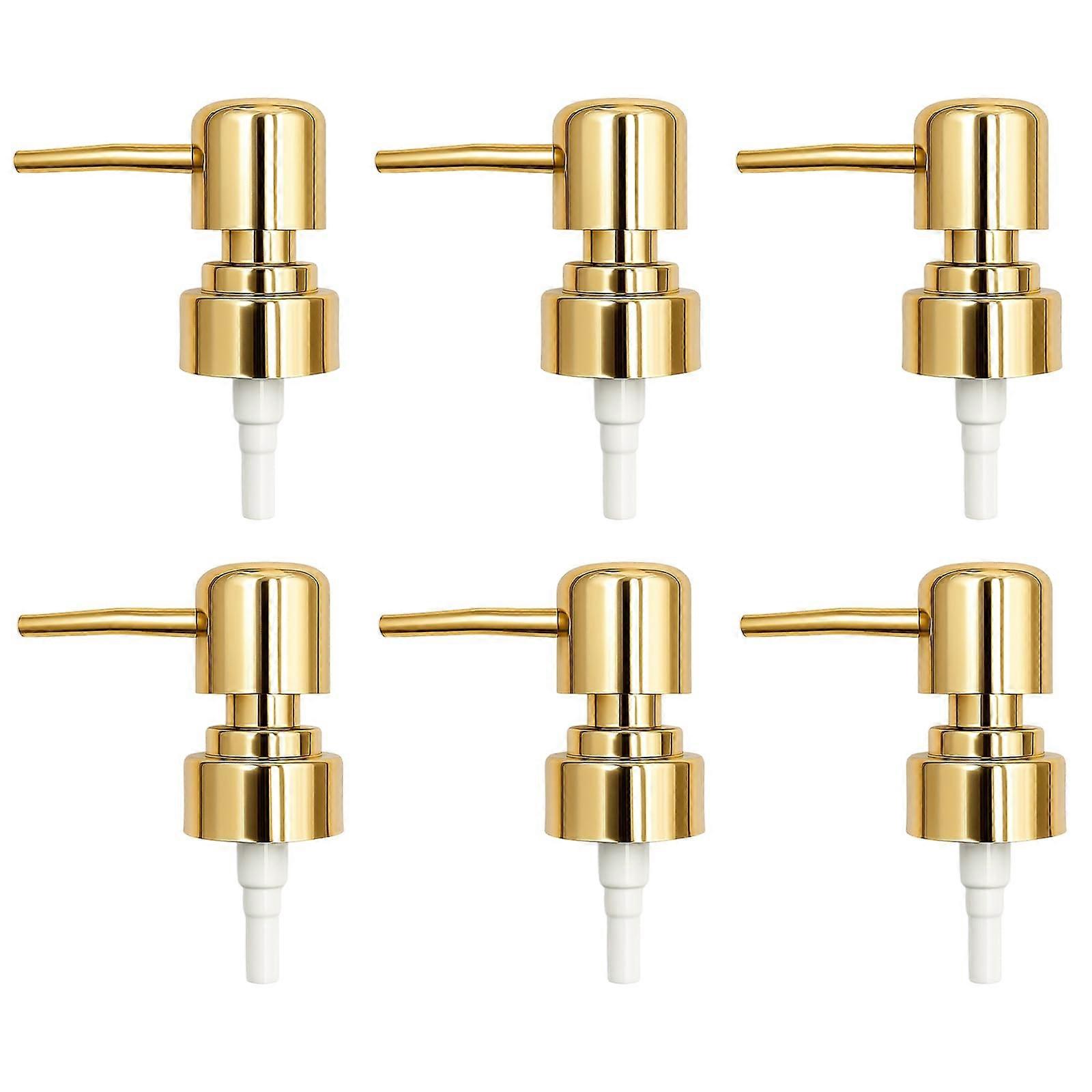 6 Pack Gold Soap Dispenser Pump Replacement for Lotion Bottles, Universal Fit with Durable Plastic