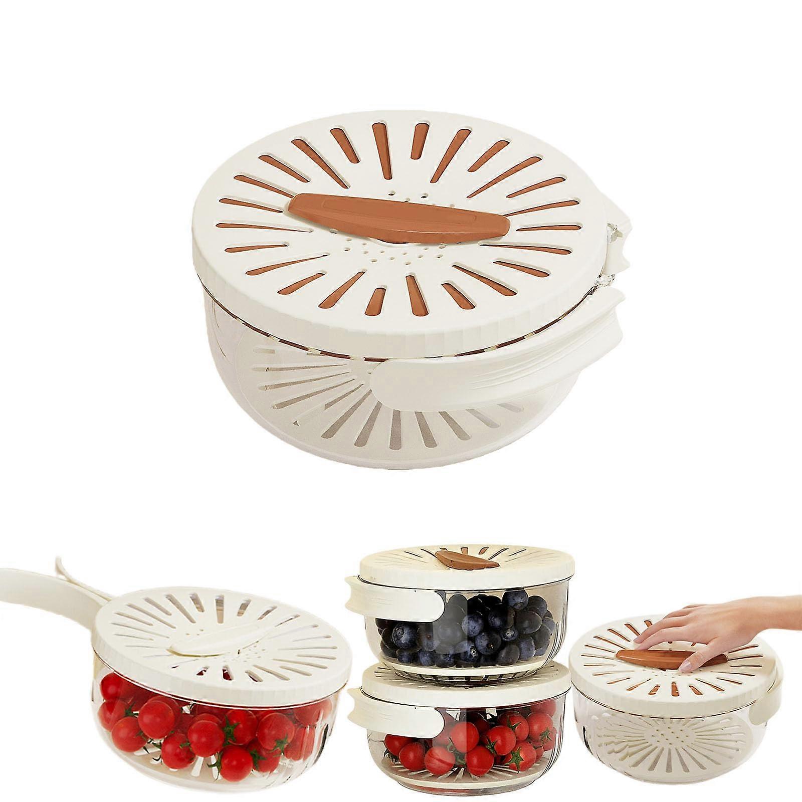 Vegetable Washing Bowl 2in1 Strainer and Storage Container with Lid, Foldable Handle, Brown