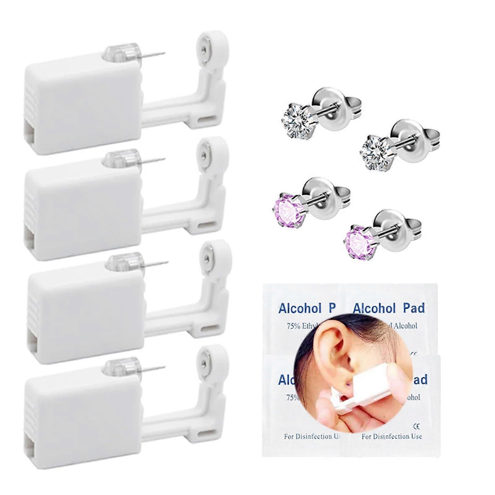 Self Ear Piercing Kit 4 Pack Disposable Gun with Preloaded Studs for Safe Home Use 2 White 2 Pink