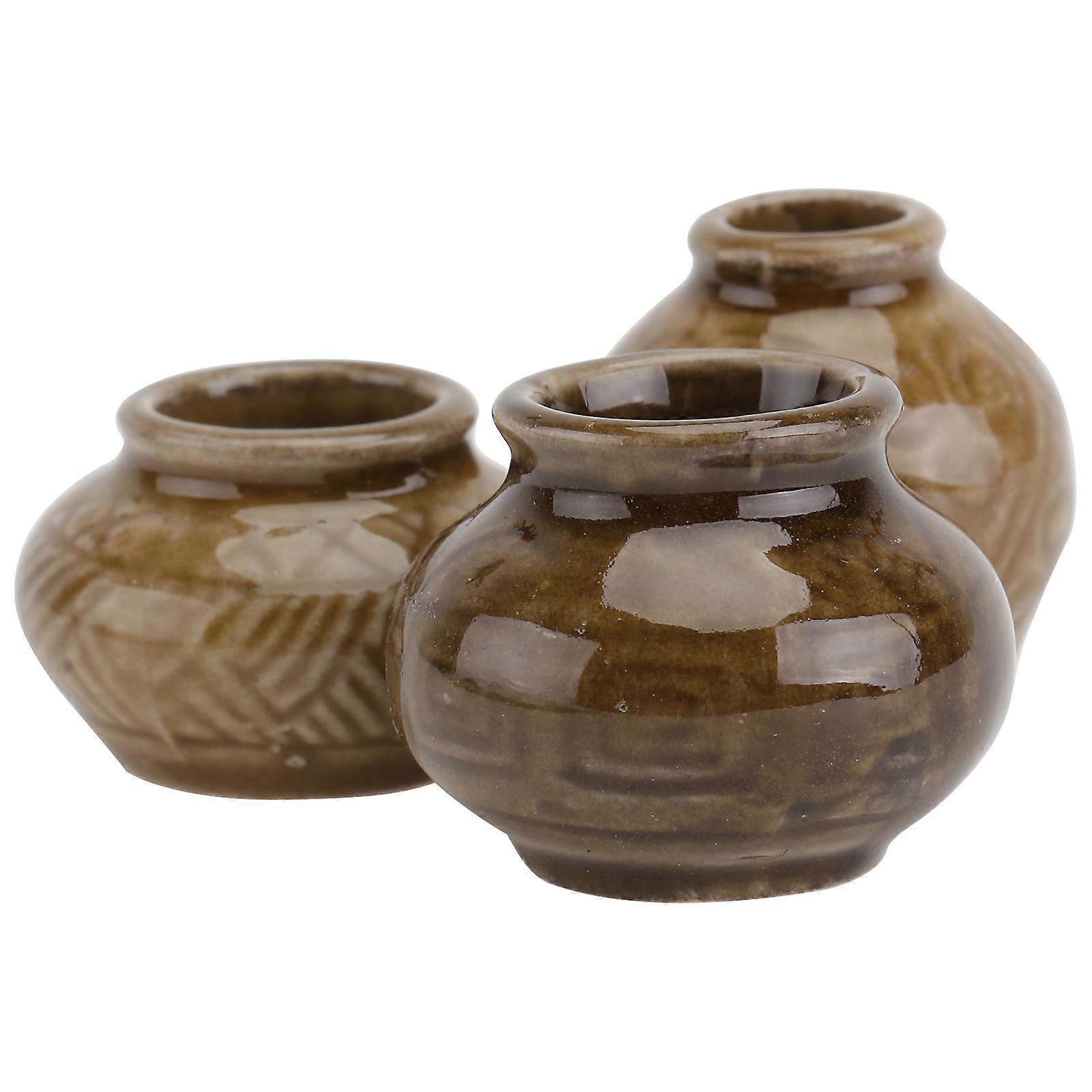 Mini Scene DIY Decor Ceramic Jar Model 3Pcs Coffee Colored Mini Jars