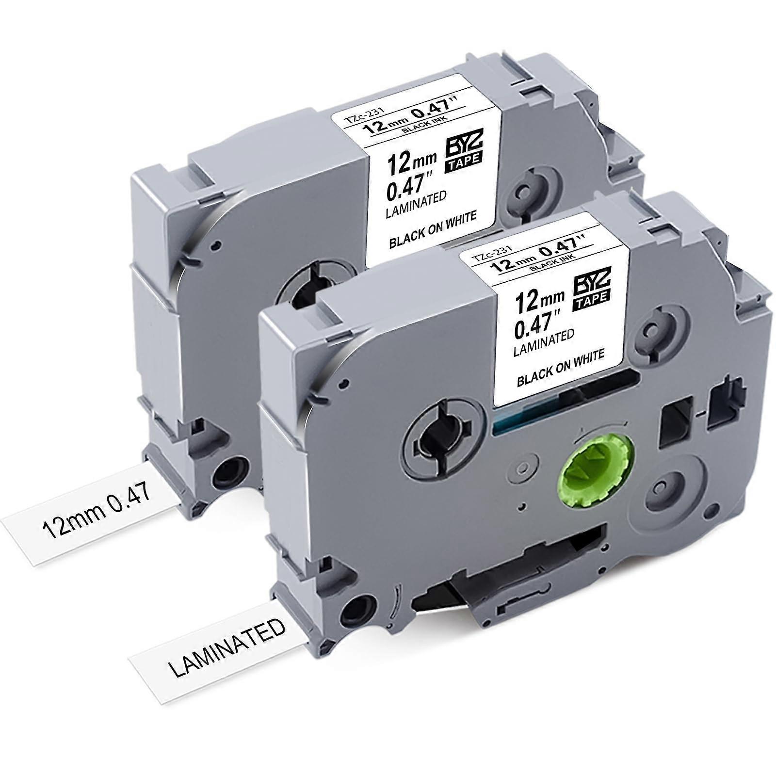 Label Maker Tape TZe231 12mm Black on White Laminated, 2 Pack, Compatible with PTouch