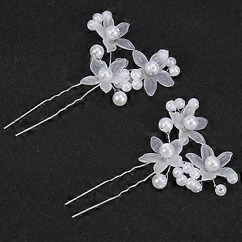 Forcina per capelli da sposa con perle e fiori, 2 pezzi, accessori bianchi