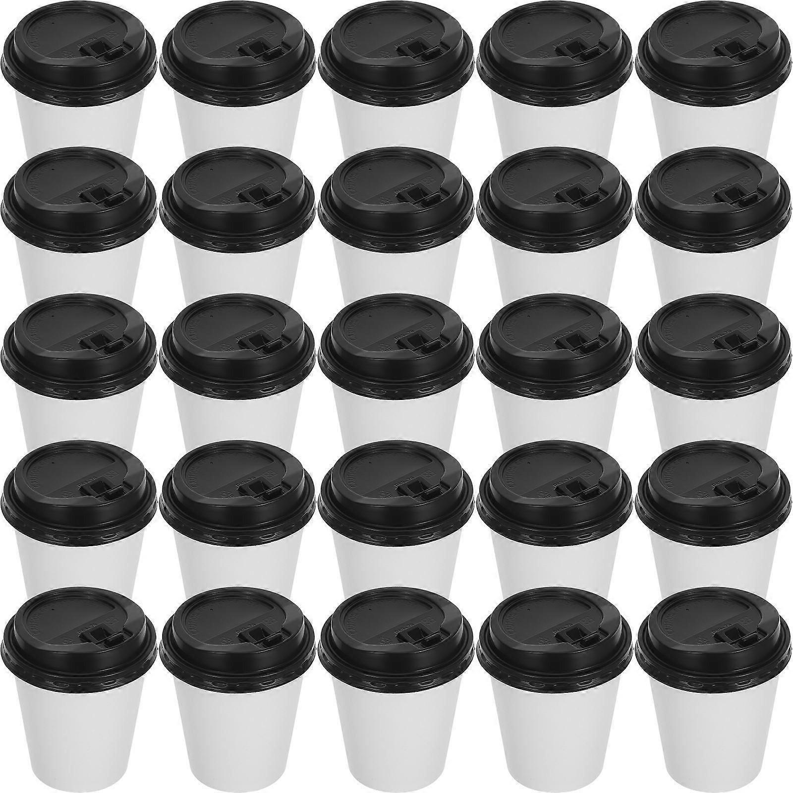 Coffee Paper Cups Disposable for Drinking Use with Lid 50Pcs Double Layer Insulation