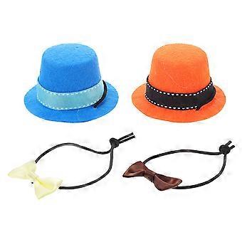 Conjunto completo de sombrero y pajarita para mascotas pequeñas, incluye 2 juegos de sombrero y pajarita.