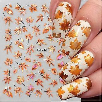 Autumn Maple Leaf Nail Stickers with Sparkling Laser Finish, 3D Effect, Easy DIY, 4 Sheets