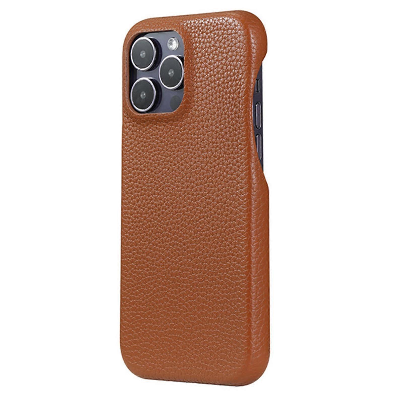 Slim Shockproof PU Leather Case for iPhone 15 Pro Max/15 Plus, Wireless Charging Compatible Brown Cover