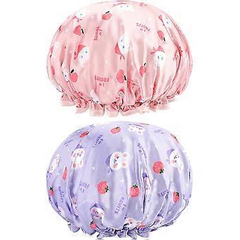 2PCS Waterproof Elastic Shower Caps for Women, Spa, Salon