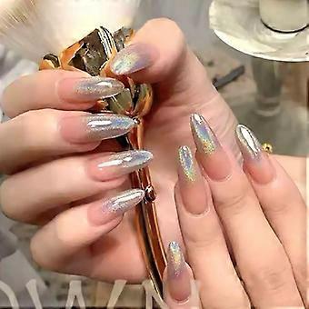Silver Gradient Bärbara färdiga Nagelplåster Falska naglar Vattentäta och avtagbara