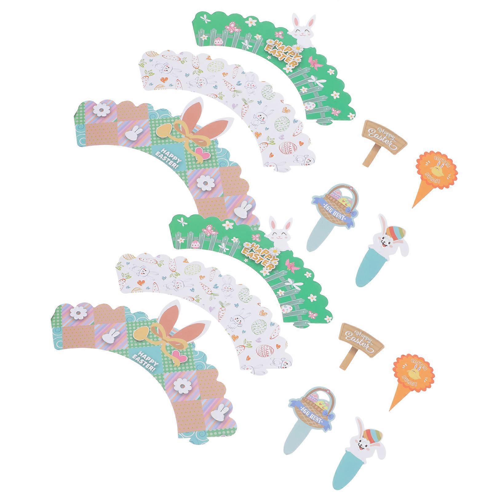 36Sets Easter Themed Cake Wrapper Party Cake Insert Cards Creative Cake Ornament