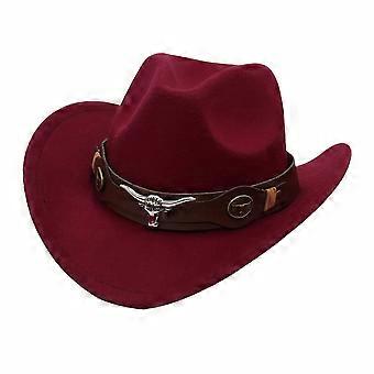 Western Cowboy Cowgirl Style Wide Brim Fedora Hat, Felt Rolled Brim with Belt Buckle Hatband, Outdoor Party Dress Hat Unisex for Men and Women