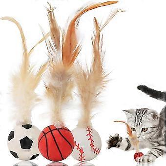 Bouncy Tails Jouets pour chats - Lot de 3 jouets interactifs avec plumes pour chats d'intérieur et chatons joueurs, balle en caoutchouc pour chatons pour des jeux interactifs - xxy