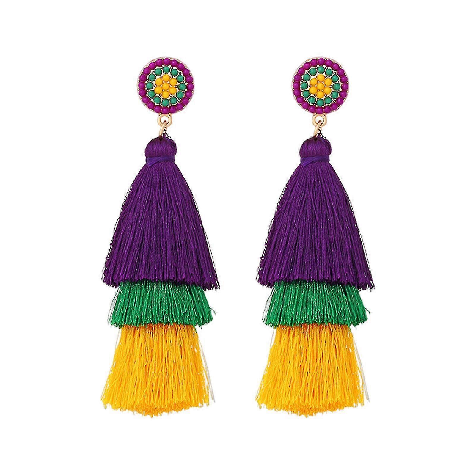 Three-Tone Tiered Tassel Earrings
