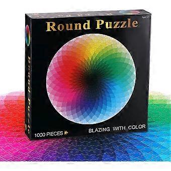 1000 Piece Round Rainbow Jigsaw Puzzle for Adults and Kids, Colorful Challenge and Family Fun