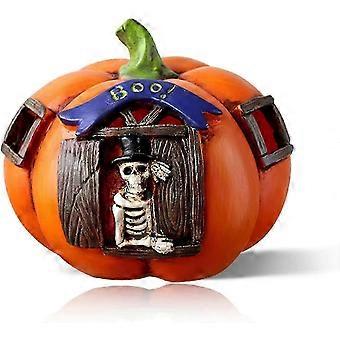 Halloween Pumpkin Skull Lamp, Creative Resin Hollow Pumpkin with LED Skull Lamp