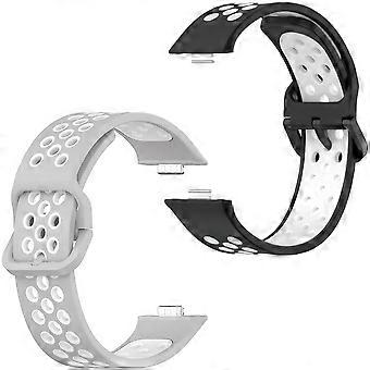 2 Pack 24mm Quick Release Silicone Band for Huawei Watch Fit 4 Pro/Fit 4/Fit 3, Sweatproof Sport Strap, Color Block Black White and Grey White