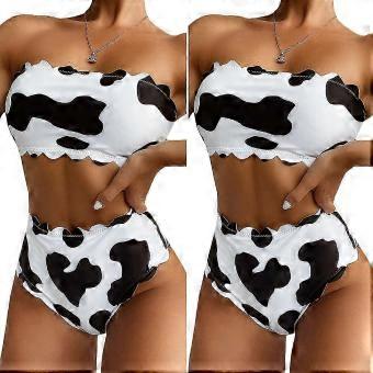 Bandeau Cow Print High Waist Swimwear for Women, Bikini Set Beachwear and Bathing Suit.C2
