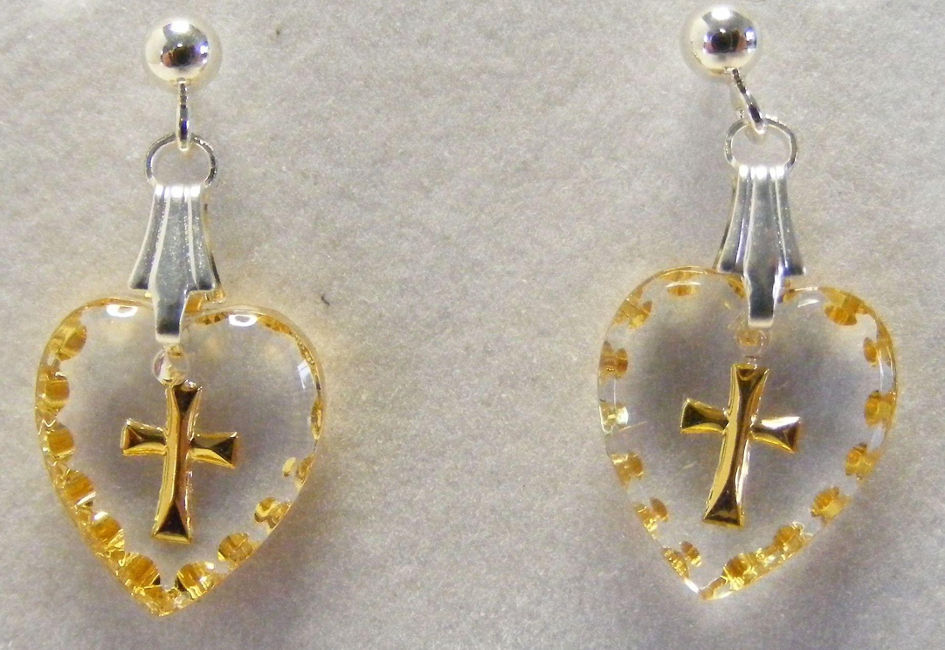 Hand Painted Mini Heart Shaped Cross Crystal Earrings