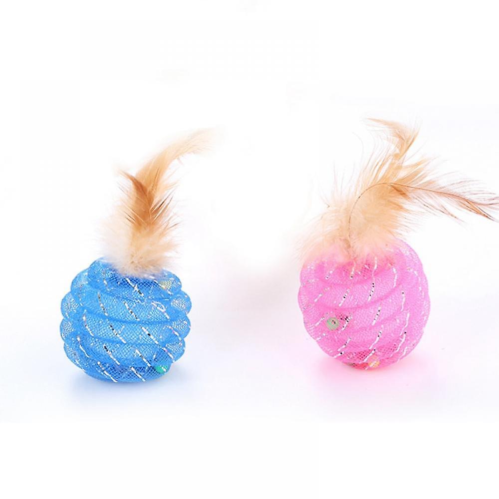2PCS Cat Toys Ball, Colorful Feather Balls for Cats & Kittens, Interactive Chase Pounce Toys for Exercise, Safe Non-Toxic Entertainment