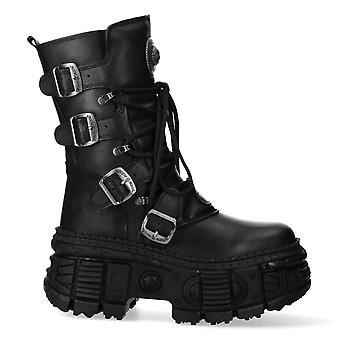 New Rock Boots Punk WALL373-S5 Metallic Black Leather Platform