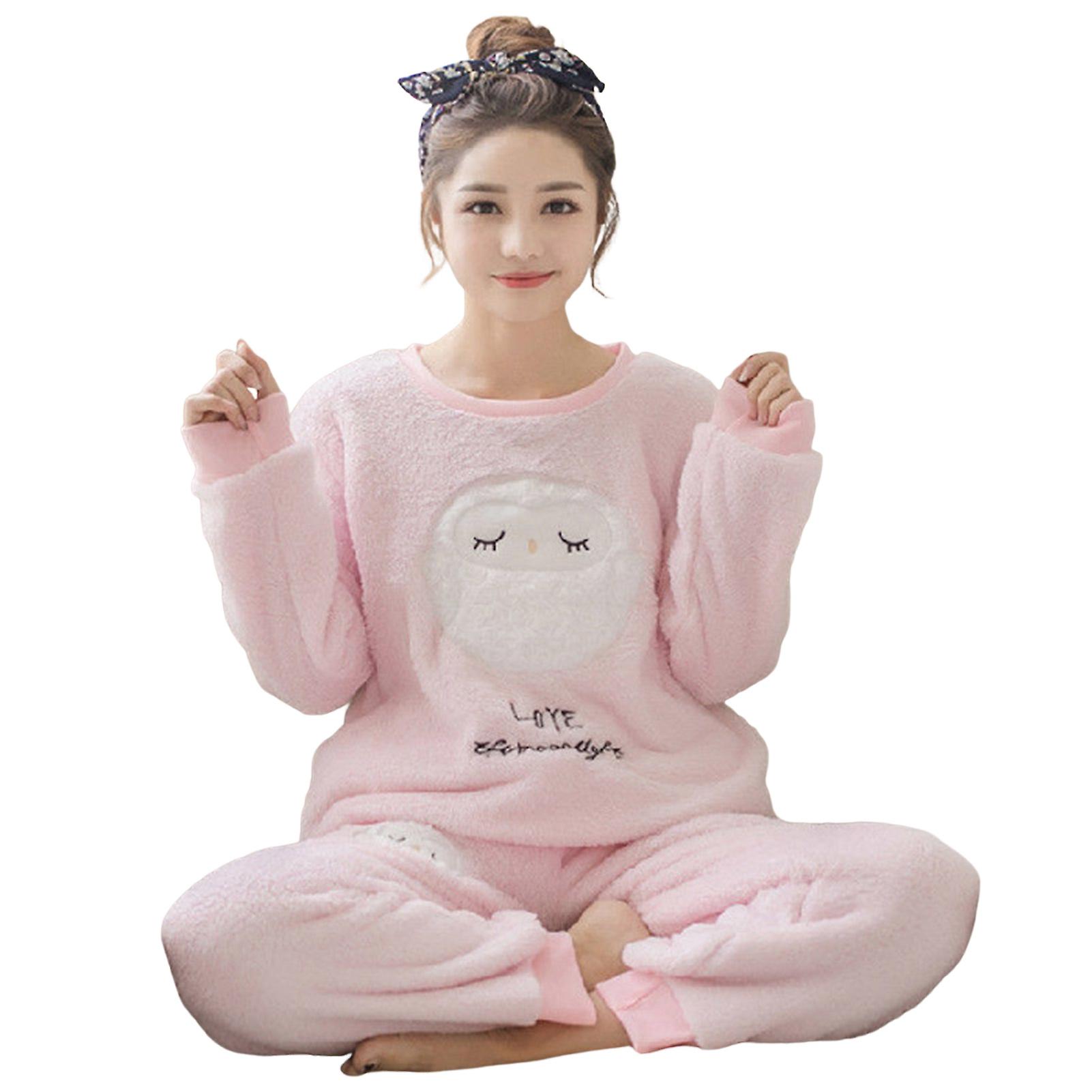Women's Winter Flannel Pajama Sets Cute Printed Soft Long Sleeve Top And Pants Loungewear For Women Girls Nightwear