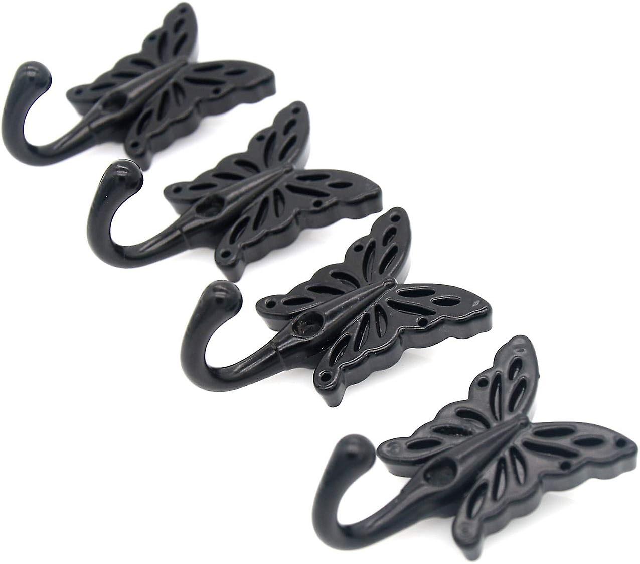 4 Pcs Black Color Butterfly Shaped Wall Hooks Wall Mounted Hanger For Coat Cloths Hat Towel (length 1-3/8-in Width 2-11/64-in)