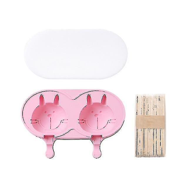 Double Grid Ice Cream Version Mold Diy Ice Cube Tray With Lid(20.5*13.2*3.4cm,pink) A