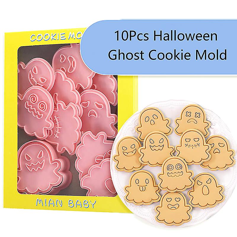 10pcs Halloween Cookie Cutters Set Ghost Pressable Cookie Stamp Biscuit Mold