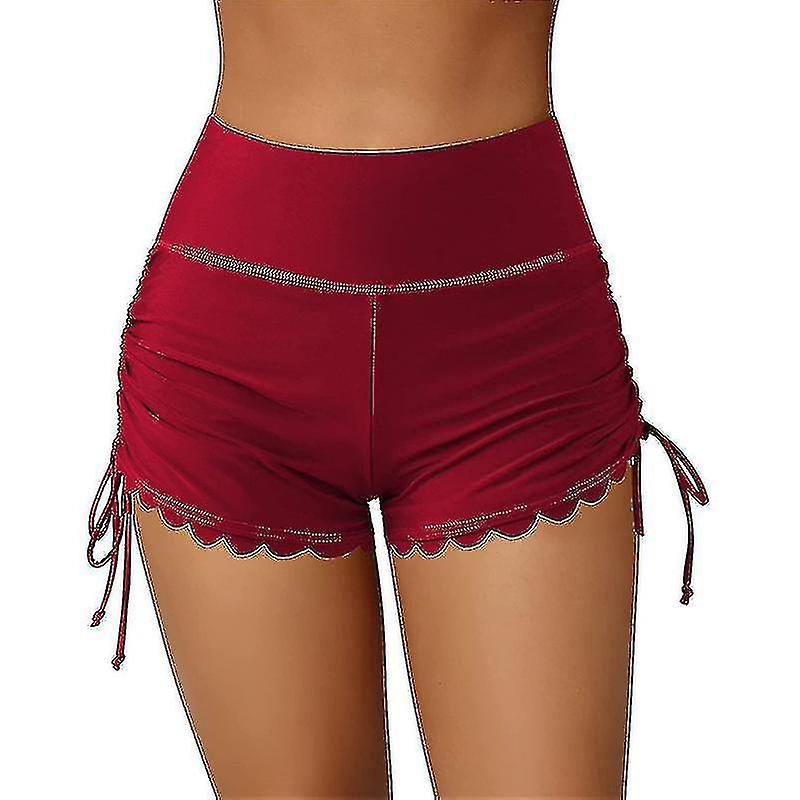 נשים מכנסיים קצרים לשחות מותניים גבוהים שרוך גלי מכפלת מוצק קיץ רחצה גלישה תחתונים גבירותיי חוף שחייה גזעים