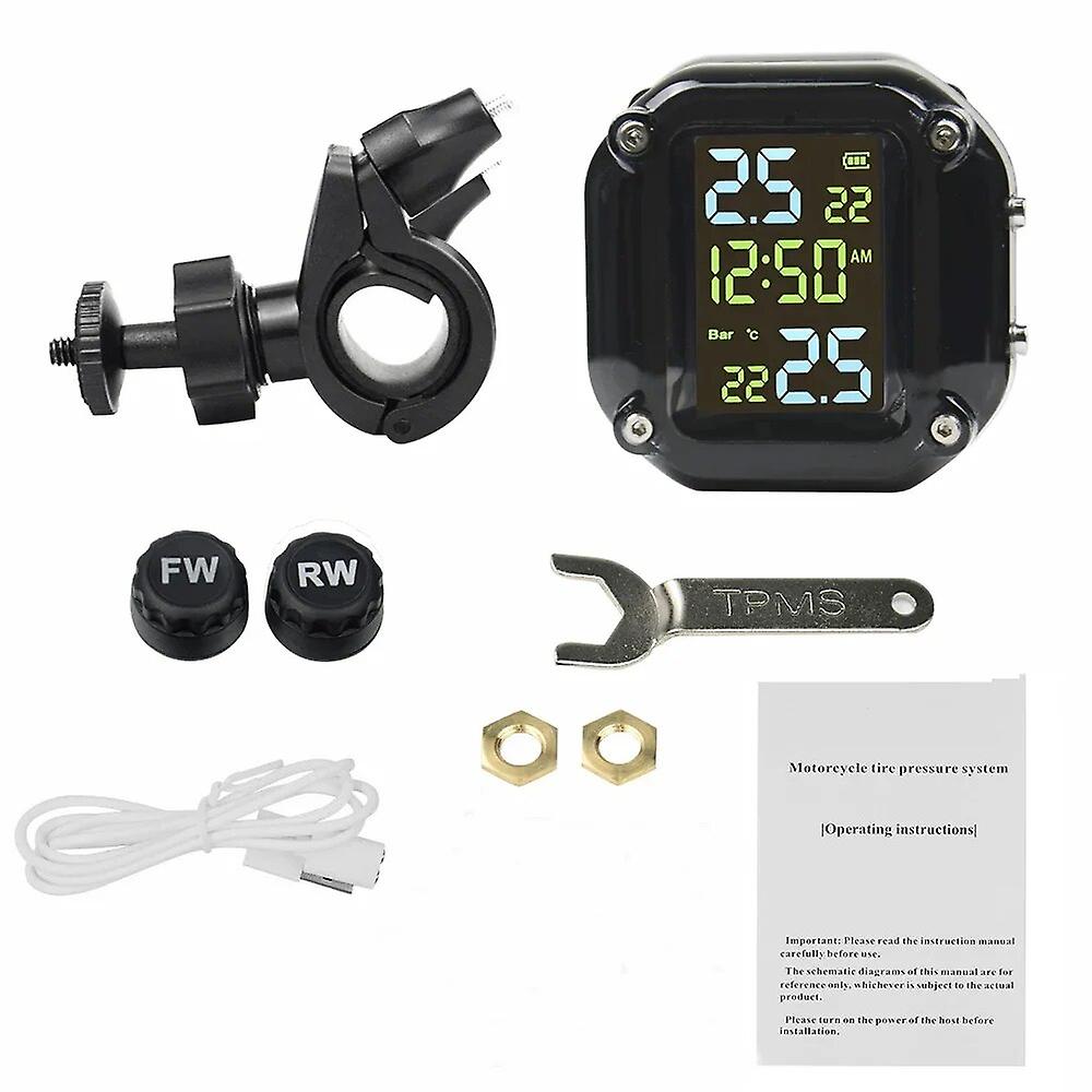 Solar Charging Motorcycle Tpms Motor Tire Pressure Tyre Temperature Monitoring Alarm System M5 With 2 External Sensors