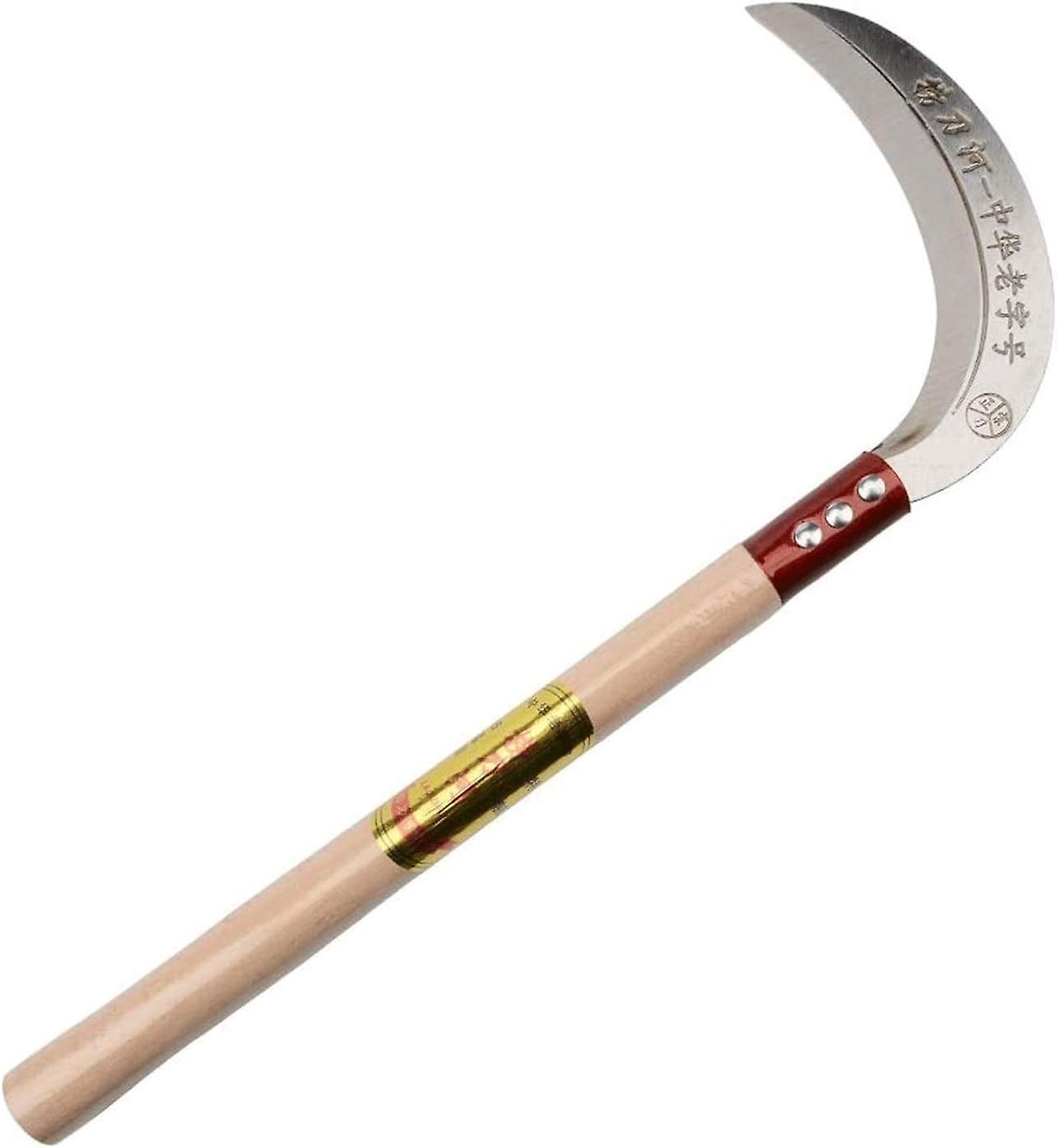 Multi-Purpose Manganese Steel Blade Hardwood Handle Held for Weeding Grass and Portable Safety Sickle (Color : Silver, Size : 44x18cm)