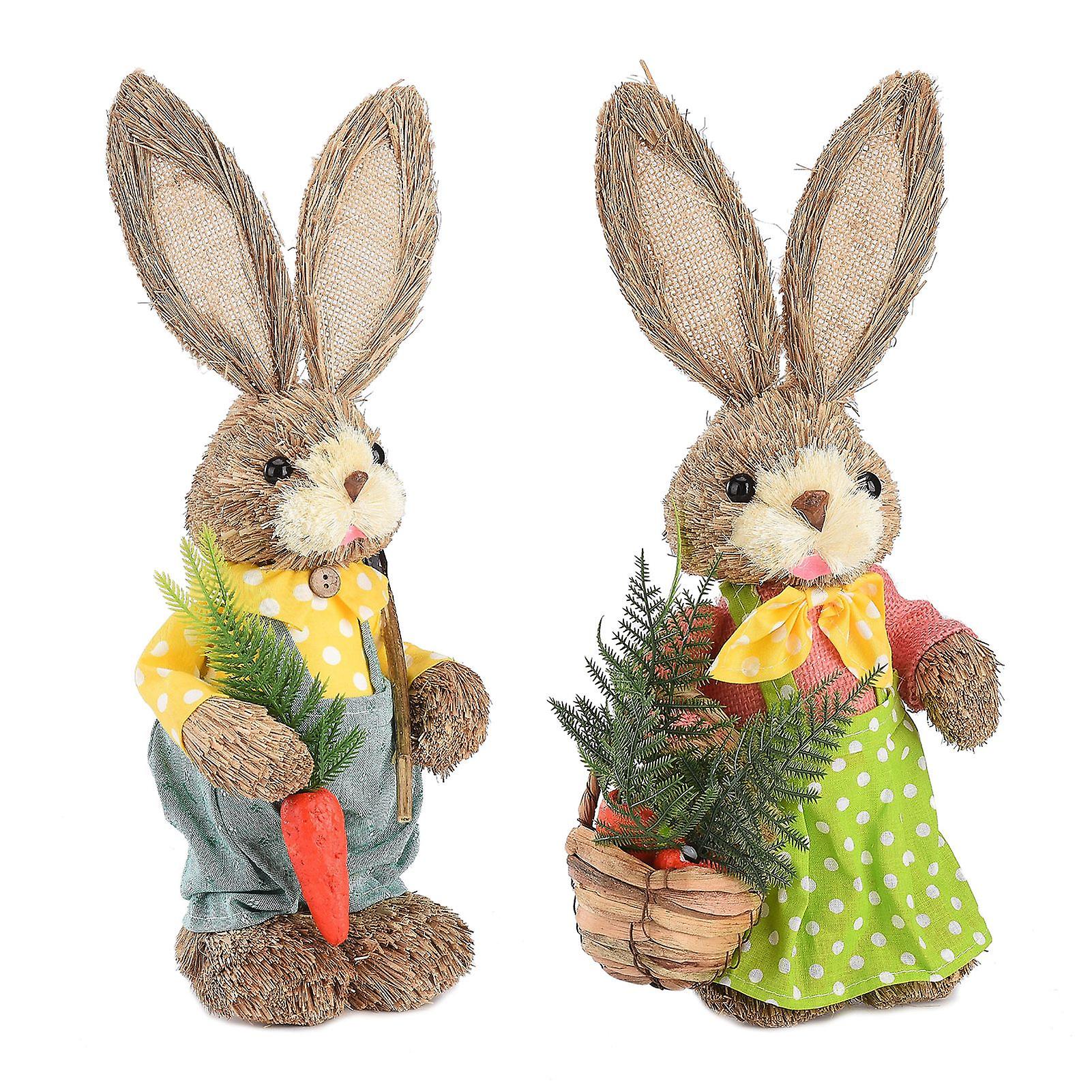 2pcs Easter Bunny Ornament Cute Rustic Rabbit Figurines Foam Decorative Bunny Home Decor 35cm