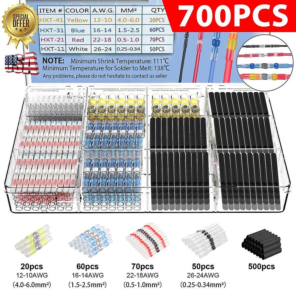 700Pcs Heat Shrink Butt Terminals Wire Connectors
