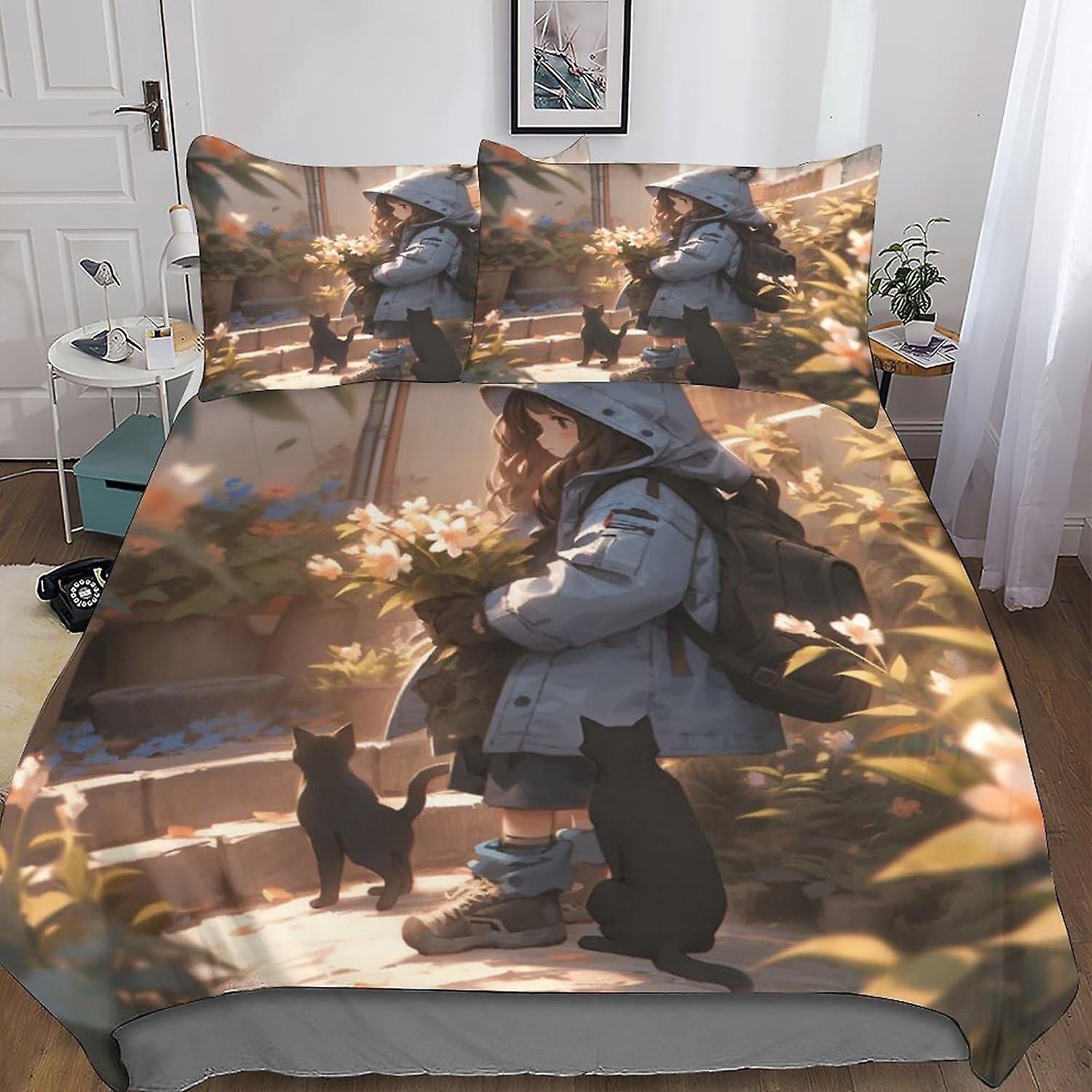 3D Printed Cat Bed Kit with AI Animals Design, Soft Microfibre, 3 Piece Duvet Cover Set, 2 Pillowcase, Hidden Zip, .