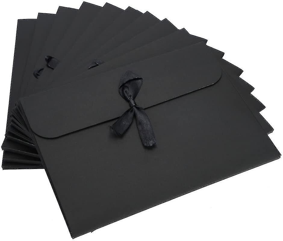 10pcs Kraft Envelopes Box With Ribbon Solid Color Cardboard Textured Rectangle