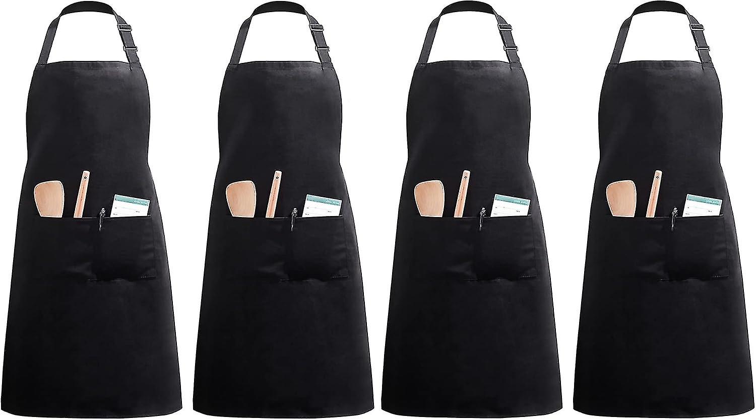 Set of 4 aprons with pockets (black, polyester)