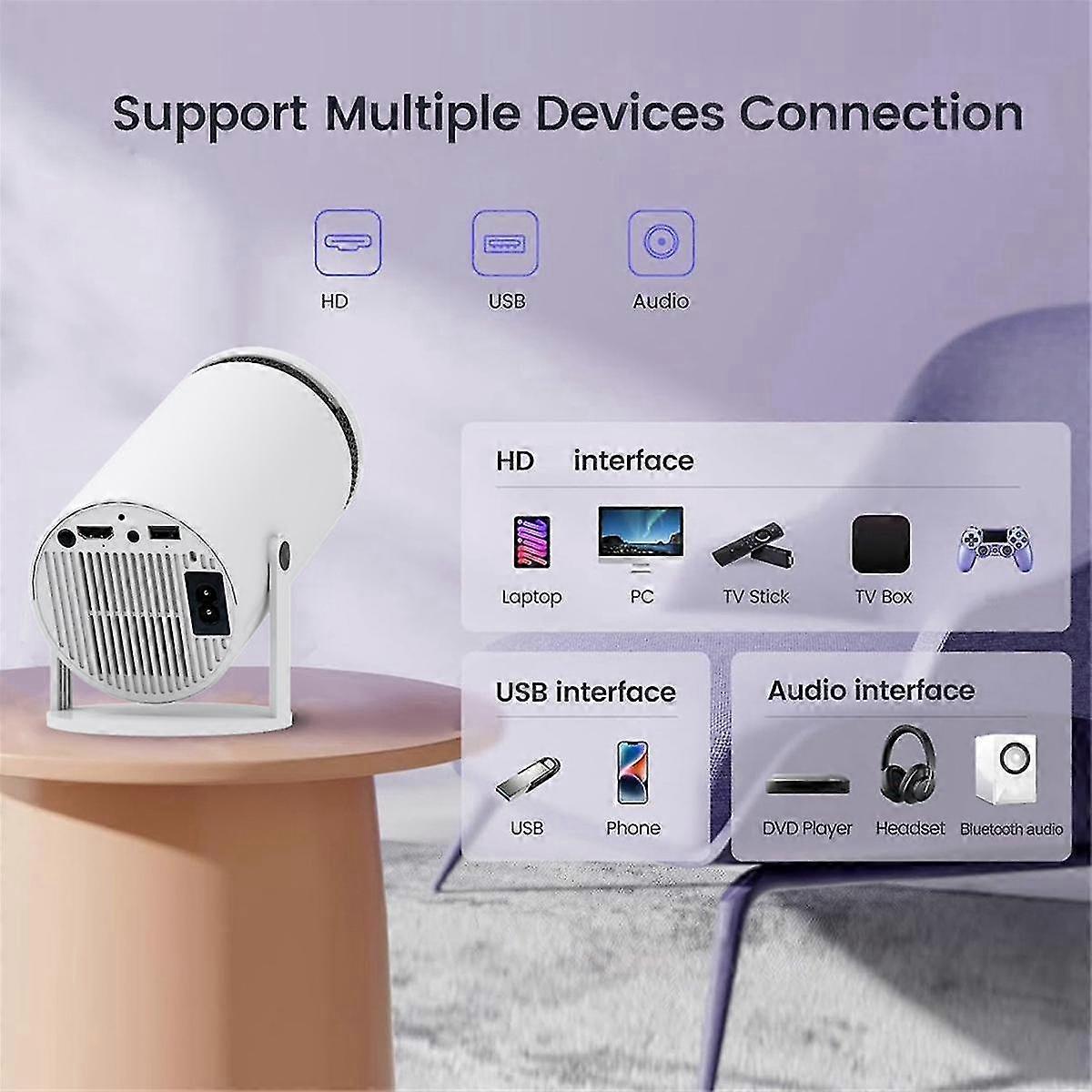 Portátil Ultra HD Smart HY300 Projetor no exterior Android 5G Home Projetor Multifuncional com EU Plug