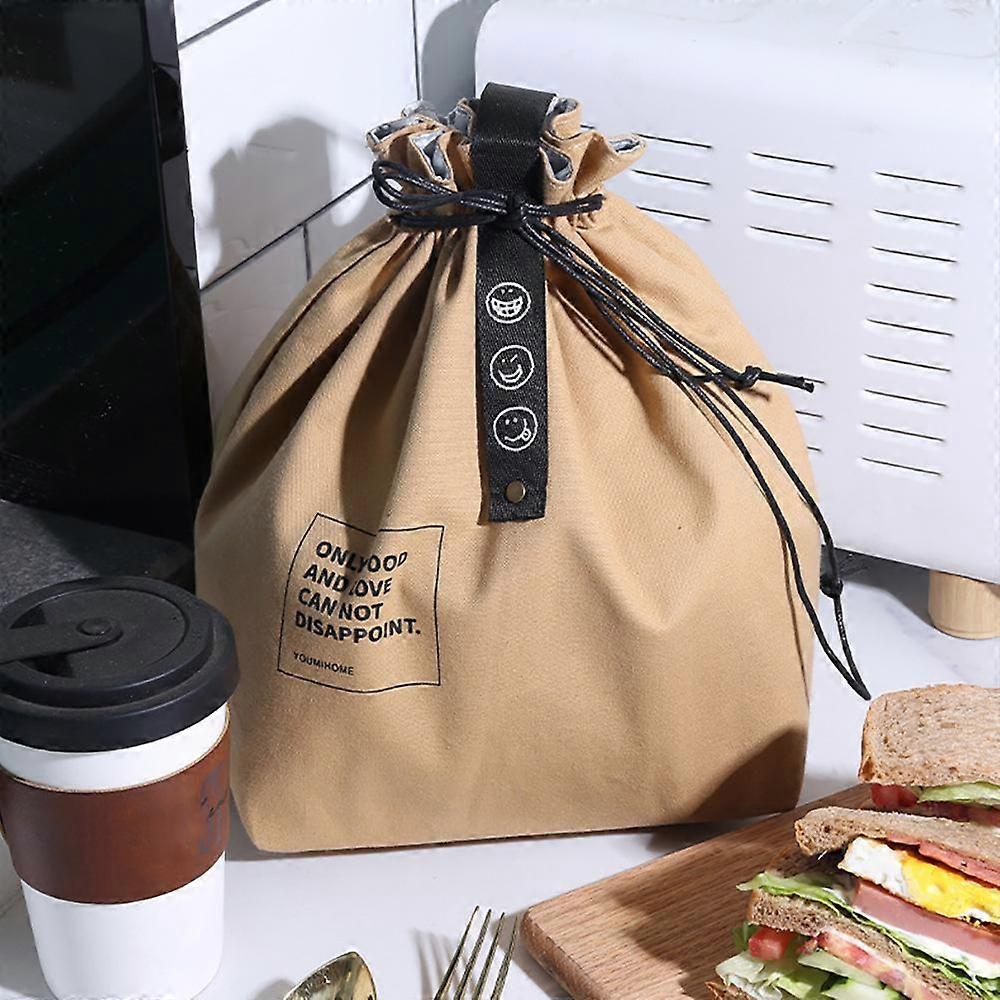 Insulated Bento Bag Adjustable Wide Opening Canvas Drawstring Design Lunch Bag