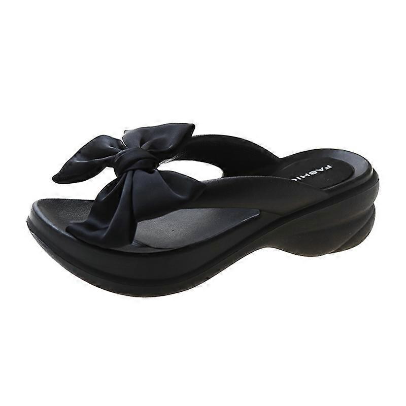 Rosa Big Bowknot Wedge Flip Flops for kvinner sommer