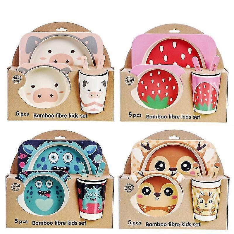 Five-piece Bamboo Fiber Children's Tableware Animals Pattern Kid Sets