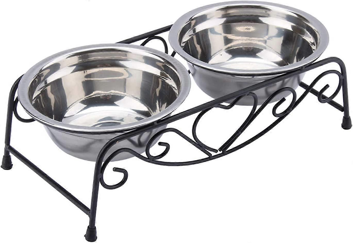 Elevated Feeder for Dogs and Cats, Stainless Steel Food and Water Bowls, Iron Stand with Double Feeder Bowls for Small and Large Dogs and Cats