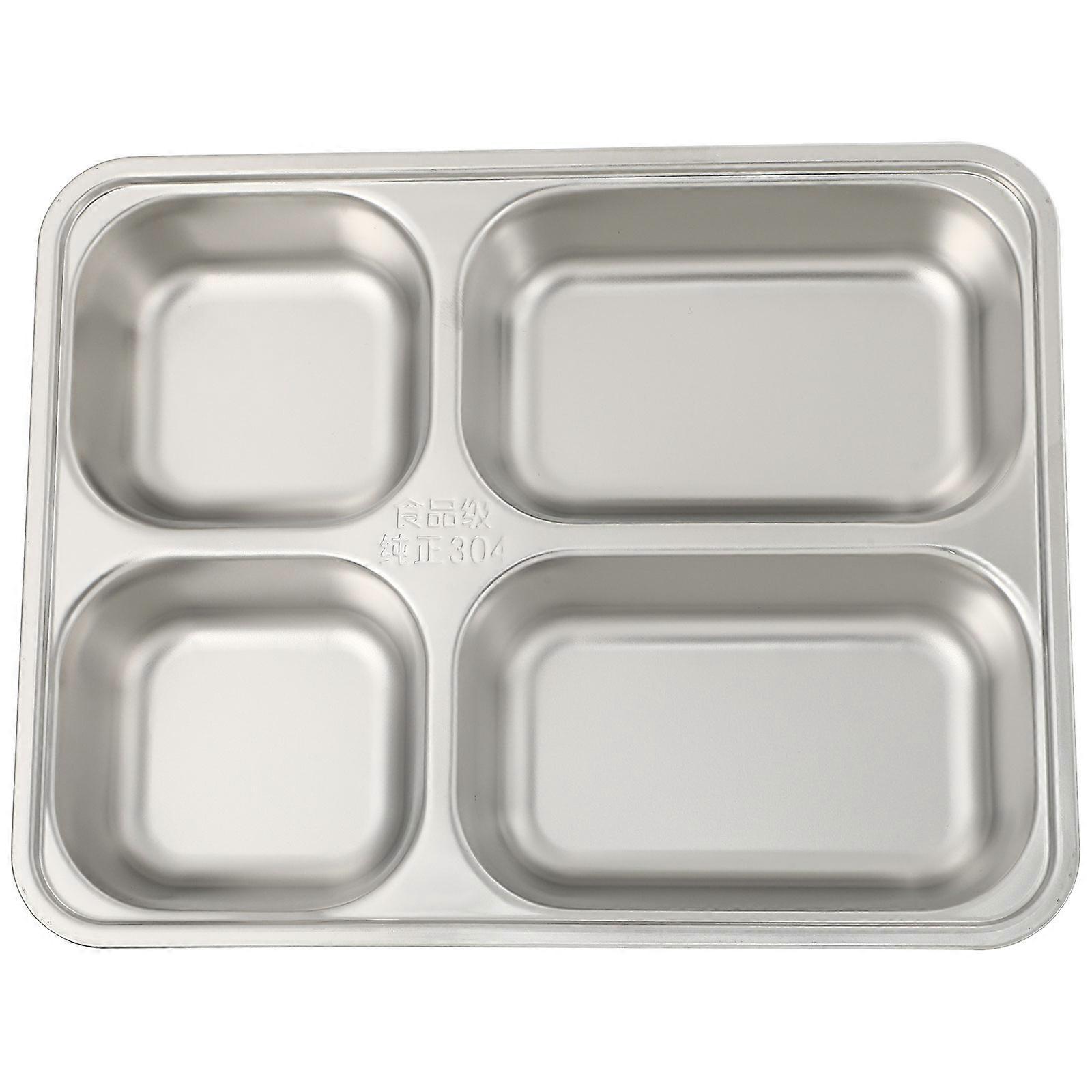 1Pc Stainless Steel Divided Plate Rectangular 4 Sections Food Serving Tray