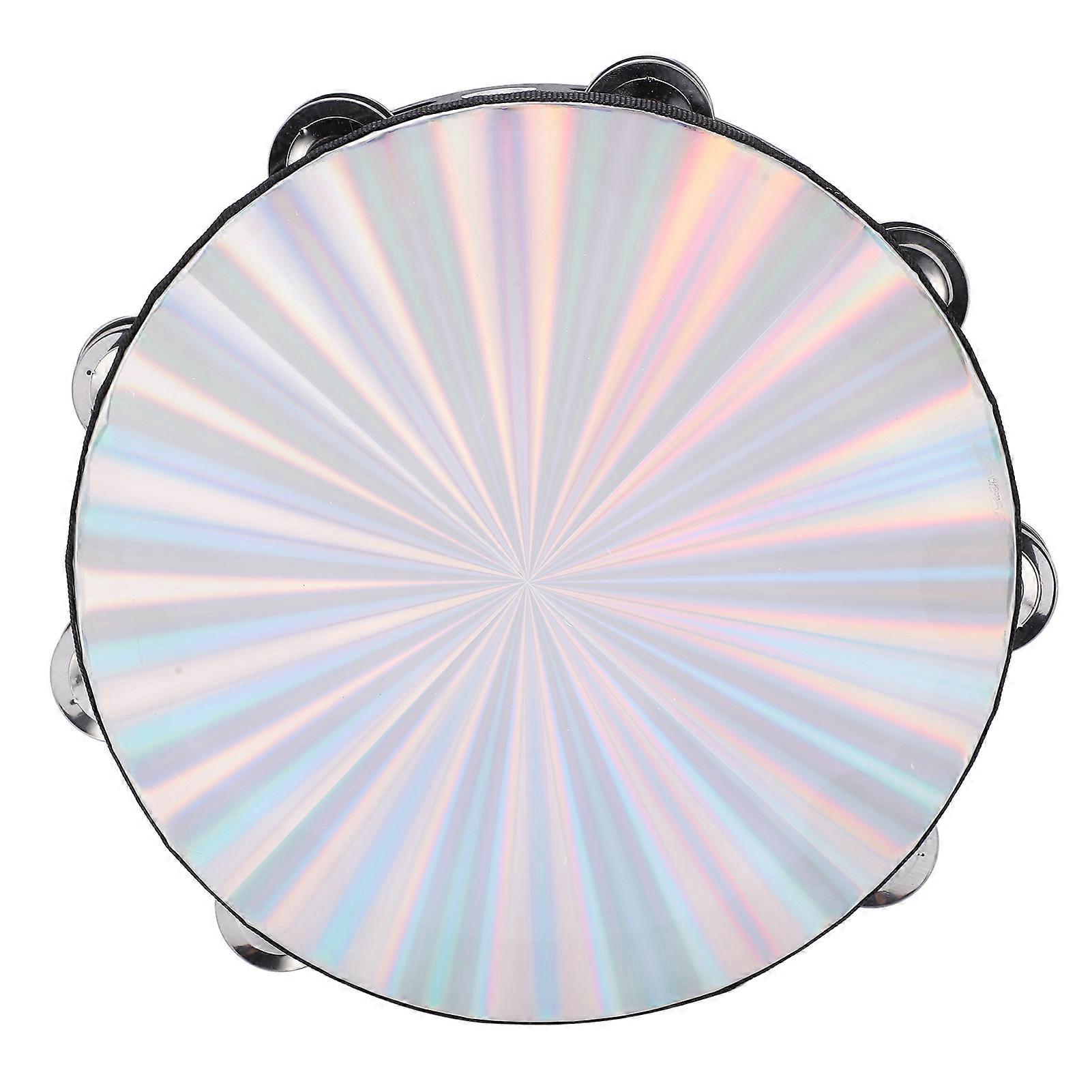 10in Hand Held Drum Double Row Jingles Abs Reflective Laser Tambourine Percussion