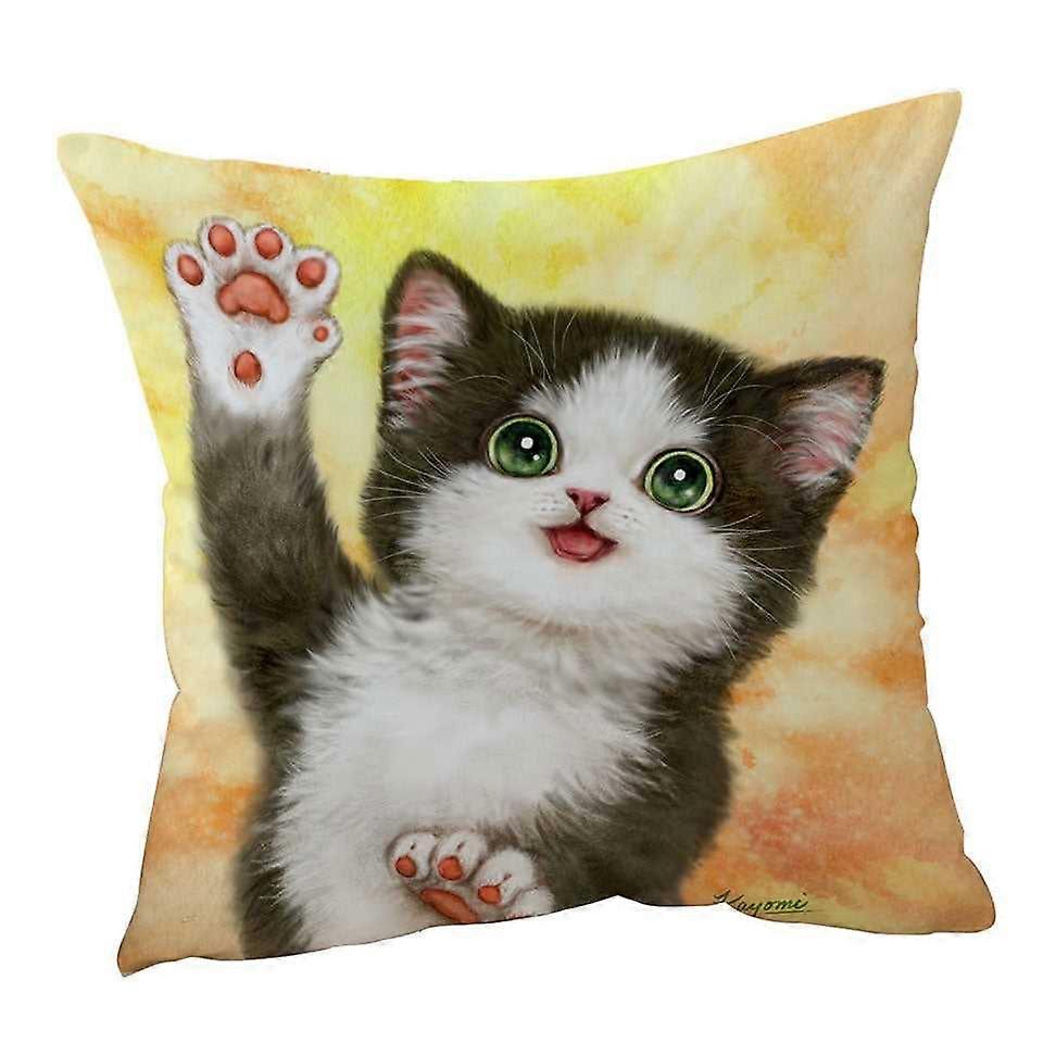 可爱的猫设计 Hi Five 黑白小猫靠垫套
