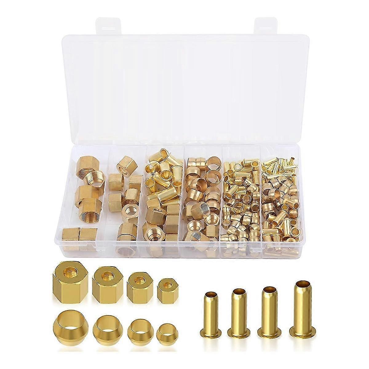 180PCS Compression Fittings Assortment Kit-(1/4In, 3/8In, 5/16In, 1/2In) of Brass Compression Sleeve Ferrule,Insert&Nuts