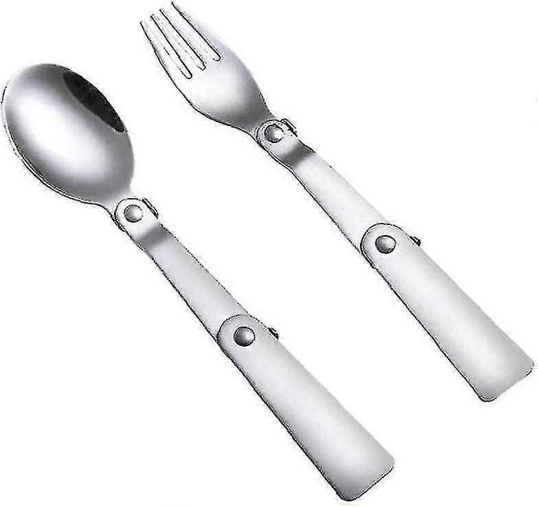 2pcs Portable Multi-functional Folding Tableware Set Stainless Steel Spoon And Fork For Camping