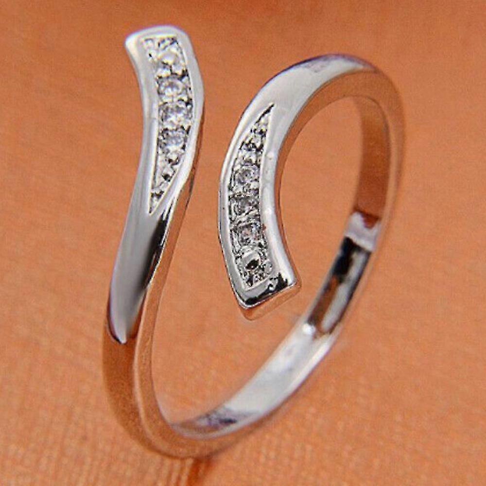 Women Adjustable Toe Ring Rhinestone Plating Copper Open Ring Jewelry Accessory
