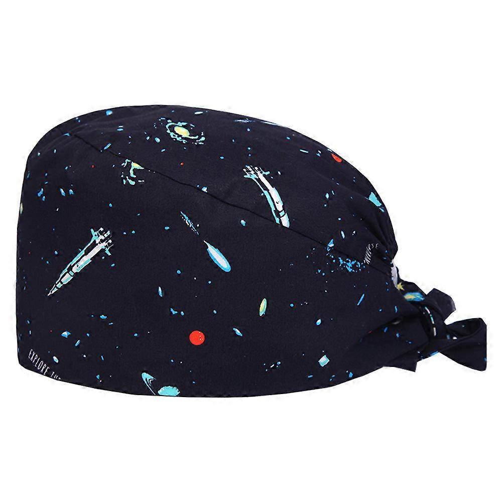 Starry Sky Printed Hat Creative Doctor Nurse Working Hat Dust-proof Useful Head Protector for Daily Use with Sweat Towel