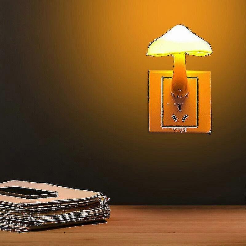 2x Led Night Light Mushroom Wall Socket Lamp Eu Plug Warm White Light-control